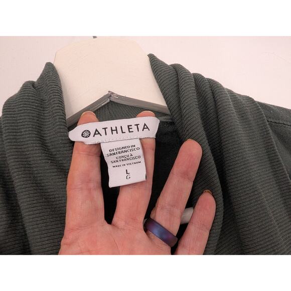 Athleta Open Front Cardigan Green Long Sleeve Women's Large Pockets Comfort - Picture 2 of 8